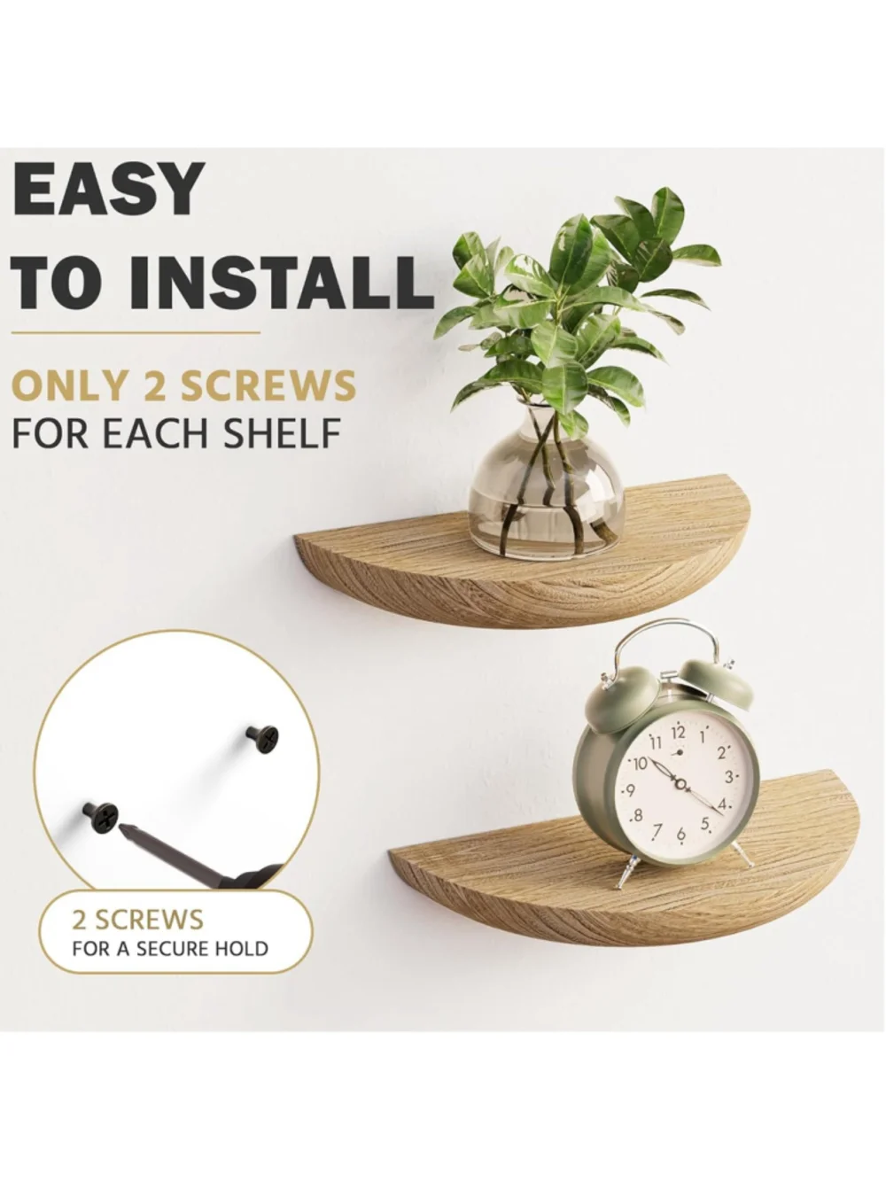 Solid Wood Half Moon Round Floating Wall Shelves- Set of Two